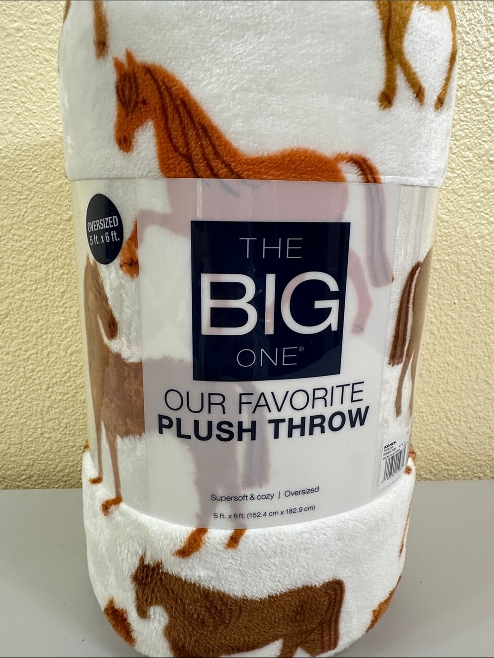 The Big One Plush Throw - White with Brown & Tan Horse Motif